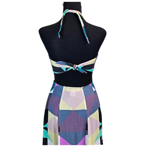 Mara Hoffman Tie Back Cut Out Midi Dress Diamonds Plum 0 Geometric Halter Chic - Picture 11 of 16